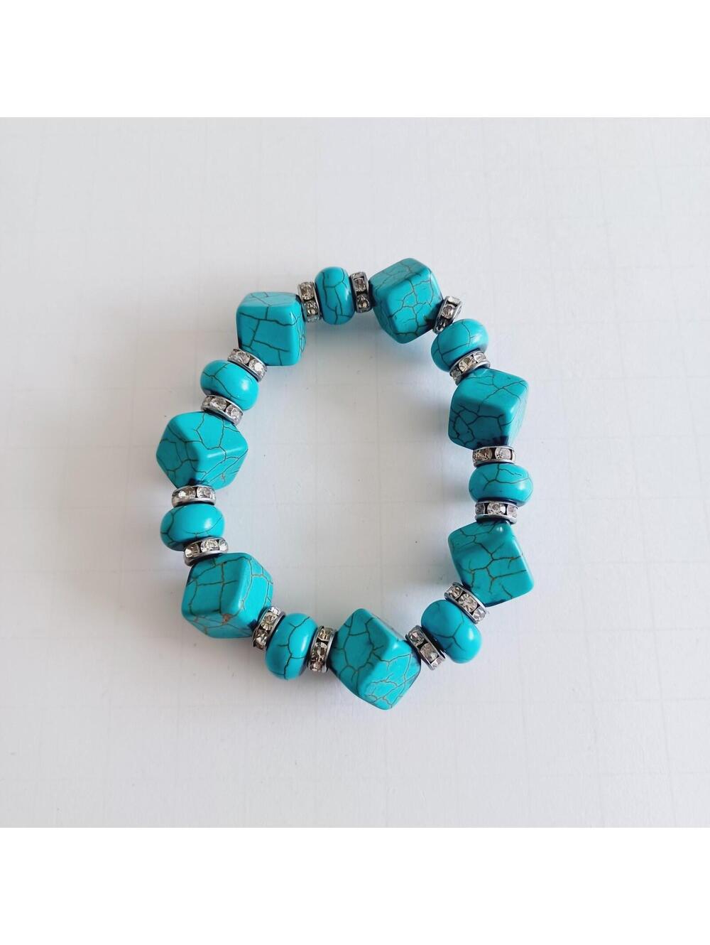 Turquoise Cube Rhinestone Beaded Bracelet